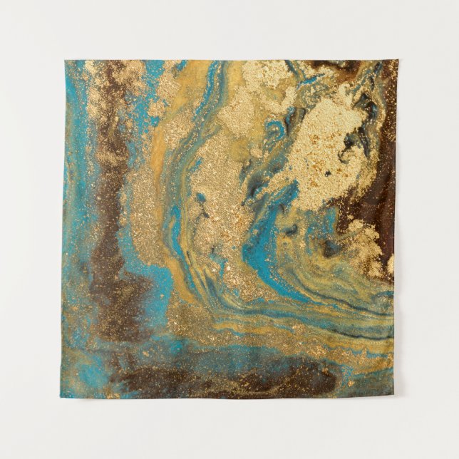 Tenture Maillage d'or : texture de marbre bleu. (Devant)