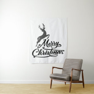 Tenture Mains De Noël Écrite, Cerf De Jumping Et Flocon De