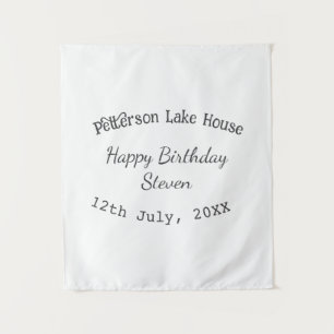 Tenture Maison au bord du lac joyeux anniversaire nom date