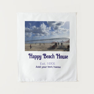 Tenture Maison de plage établie. Ajouter année photo latit