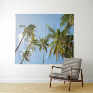 Tenture Maison de plage vue en contre-plongée sur des palm