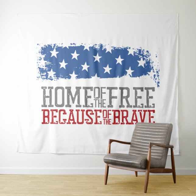 Tenture Maison des libres grâce aux braves Drapeau USA (En situation (horizontale))