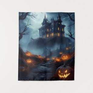 Tenture Maison Hantée éffrayante D'Halloween Sur Une Colli