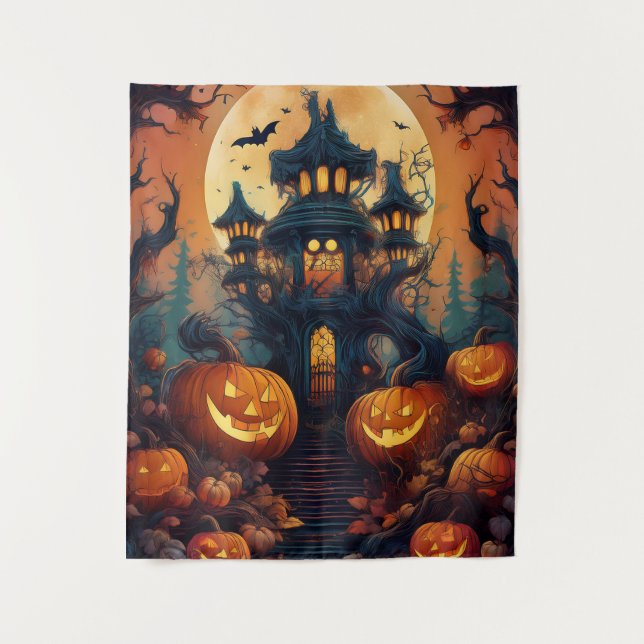 Tenture Maison hantée et sentier effrayants d'Halloween (Devant)