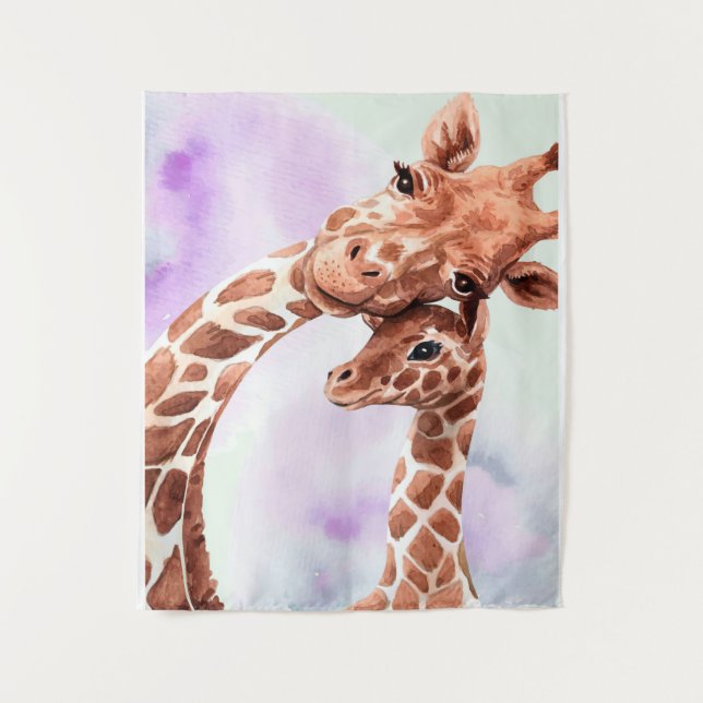 Tenture Maman girafe mignonne et bébé, cadeau pour fille (Devant)