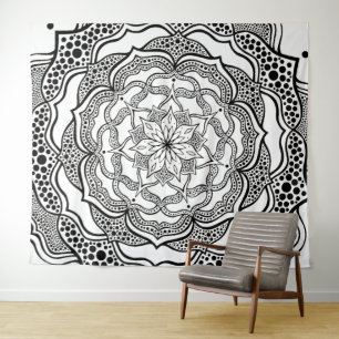 Tenture Mandala Art Boho Chic Elegant noir blanc Trippy