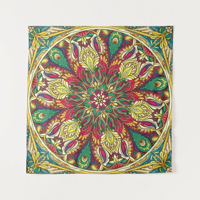 Tenture Mandala Bandana : Conception Vintage Sans Couche. (Devant)