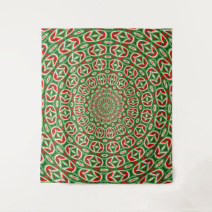 Tenture Mandala de Noël bicolore vert et rouge et blanc
