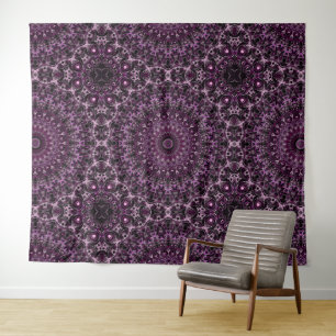 Tenture Mandala de rose rose et noire avec géométrie flora