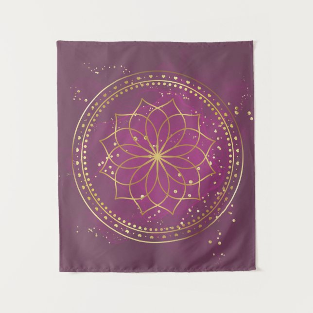 Tenture Mandala d'or sur la prune | Elégante Géométrie Sac (Devant)