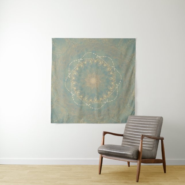 Tenture Mandala Earth Bloom – Art géométrique texturé (En situation)