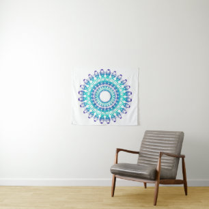 Tenture Mandala floral ethnique de grunge de turquoise