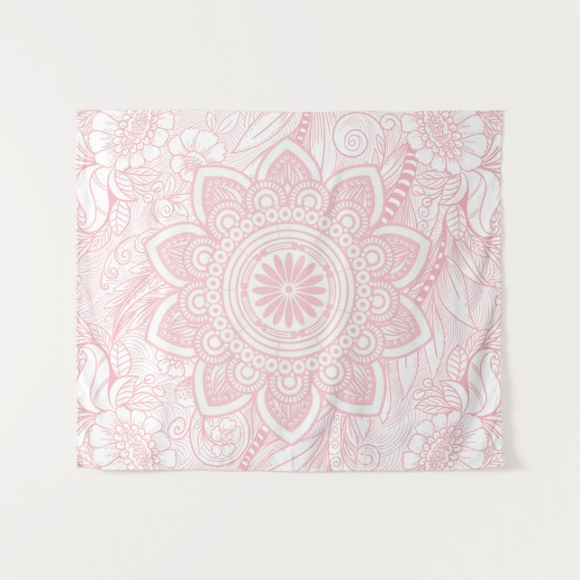 Tenture Mandala rose pâle avec motif floral (Devant (Horizontal))