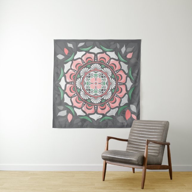 Tenture Mandala Rustique Rose Floral (En situation)