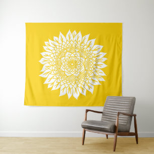 Tenture Mandala, Tournesol jaune de la Mustard de Boho