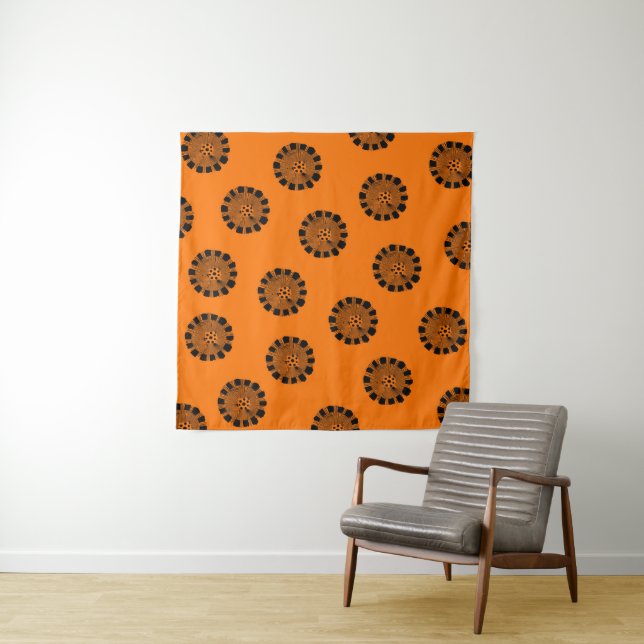 Tenture Mandarin Dreams Orange et Motif noir (En situation)