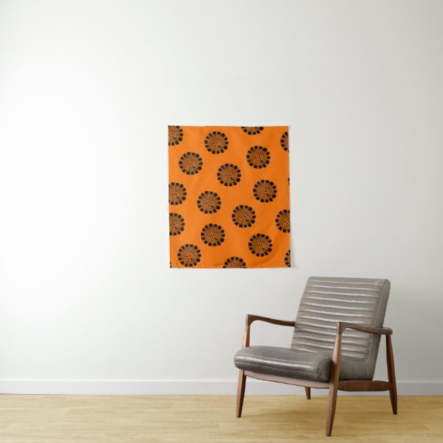 Tenture Mandarin Dreams Orange et Motif noir (En situation)