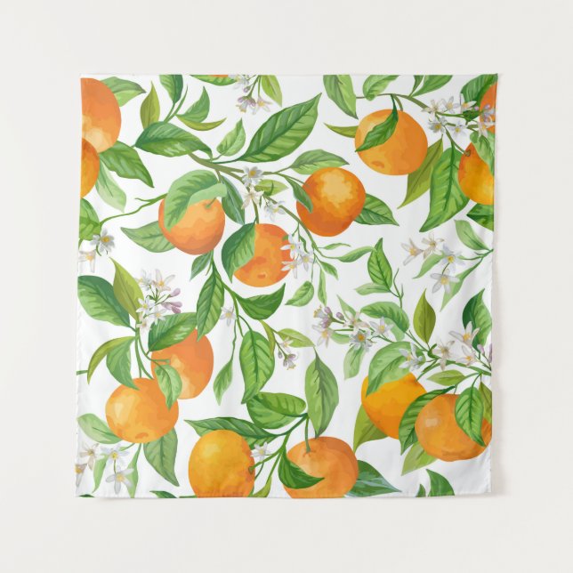 Tenture Mandarin : Motif coloré tropical (Devant)