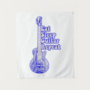 Tenture Manger dormir guitare répéter. Guitare bleue vinta