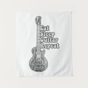 Tenture Manger dormir guitare répéter. vintage noir et bla