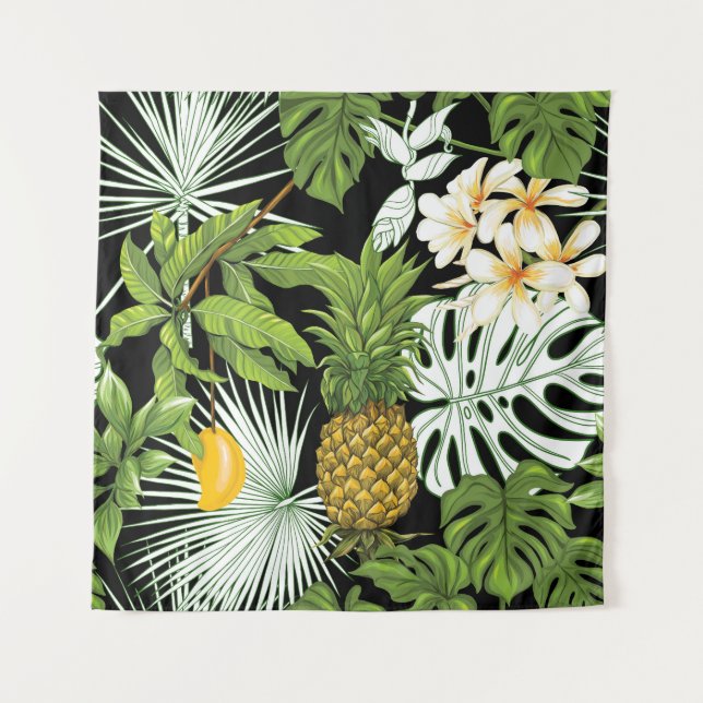 Tenture Mango d'ananas : Illustration Vintage noire. (Devant)