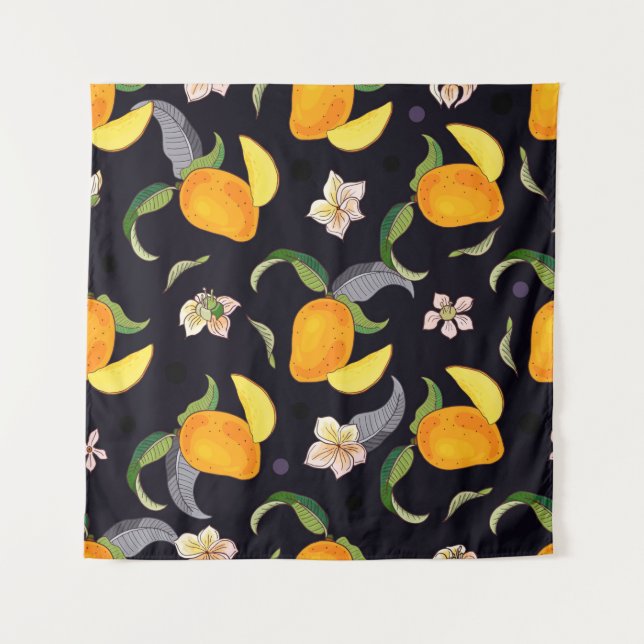 Tenture Mango. Motif sans couture avec tropique jaune et r (Devant)