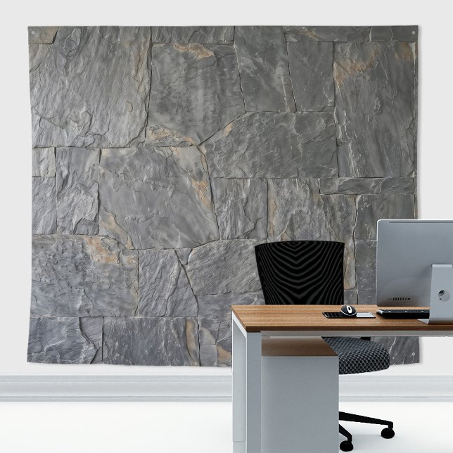Tenture Marbre gris grandes dalles de pierre mur avec vein (Gray marble stone wall tapestry decor with stone  texture for zoom meetings backdrop or home decor)