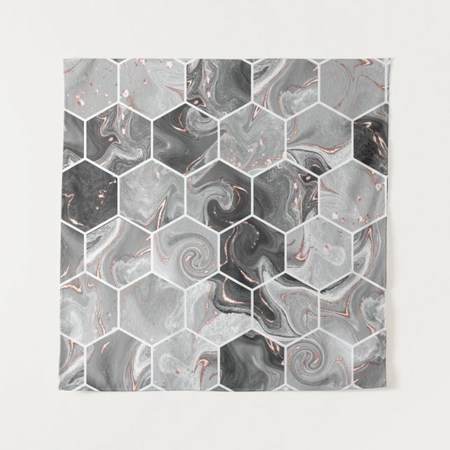 Tenture Marbre hexagone texture transparente avec motif or (Devant)