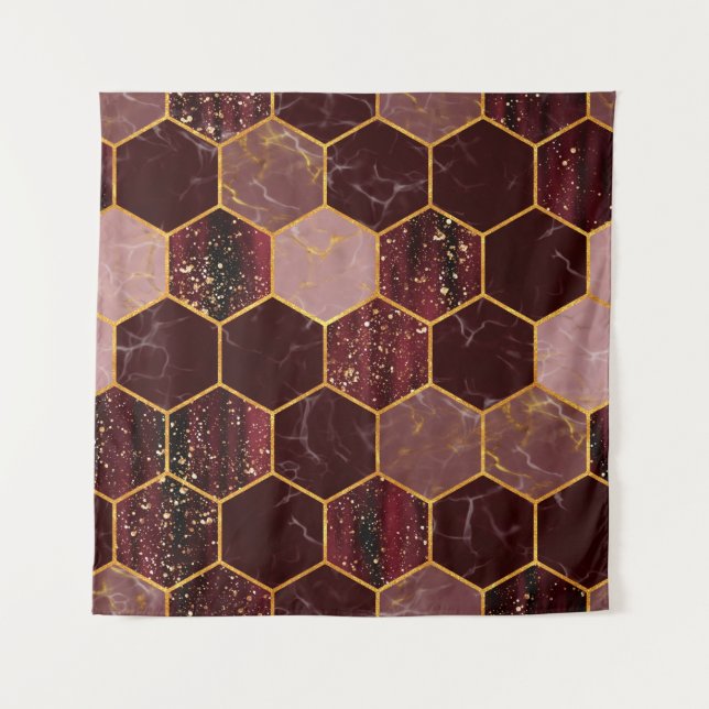 Tenture Marbre hexagone texture transparente avec or (Devant)