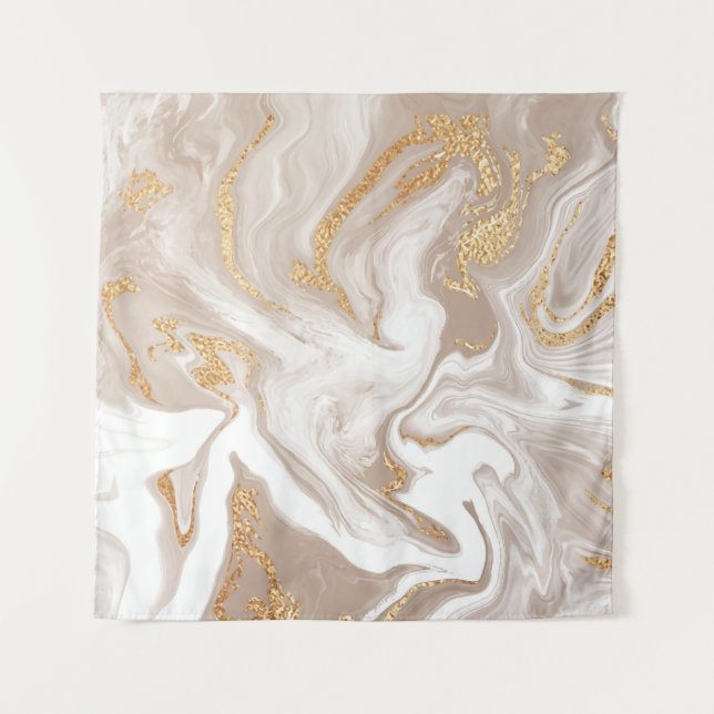 Tenture Marbre liquide beige, art de la ligne dorée. (Devant)