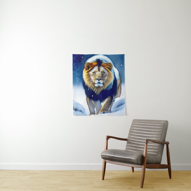 Tenture Marche du lion en neige hivernale (En situation)