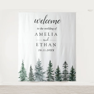 Tenture Mariage à l'aquarelle en forêt hivernale