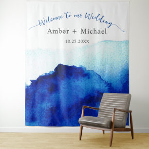 Tenture Mariage à l'encre bleue moderne calligraphié aquar