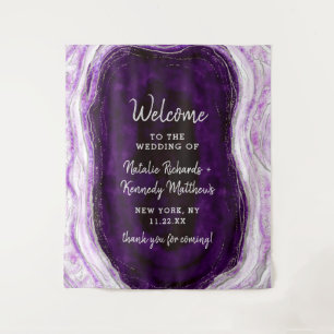 Tenture Mariage Amethyst Purple & Silver Geode Bienvenue
