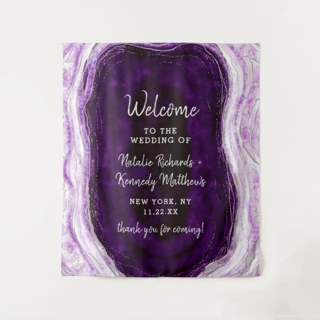 Tenture Mariage Amethyst Purple & Silver Geode Bienvenue (Devant)