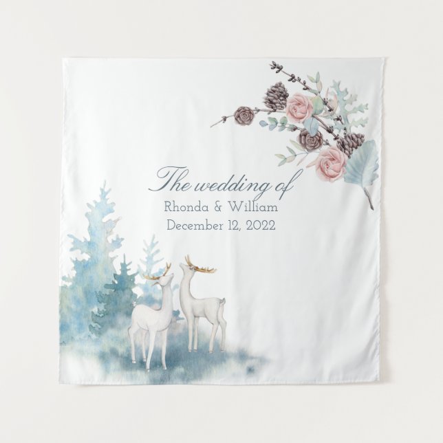 Tenture Mariage aquarelle florale et feuillue d'hiver (Devant)