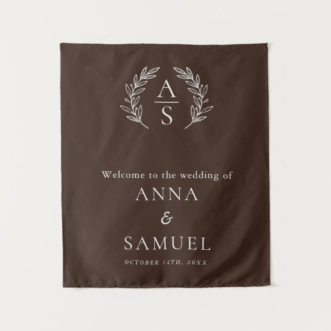 Tenture Mariage au Chocolat Brun et Blanc Monogramme de Cr (Devant)