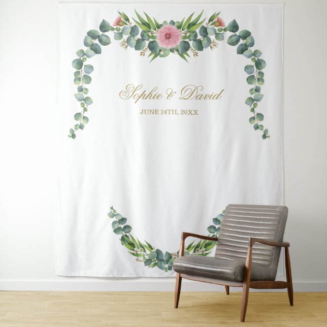 Tenture Mariage avec Fleur d'Eucalyptus Luxuriante et Exot (En situation)