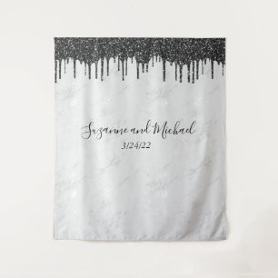 Tenture Mariage avec gouttes de paillettes de marbre noir