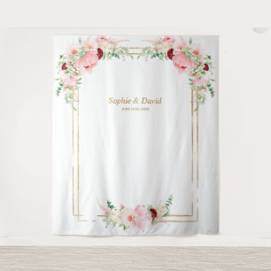 Tenture Mariage avec stand photo Fleurs de Pivoines Rose p
