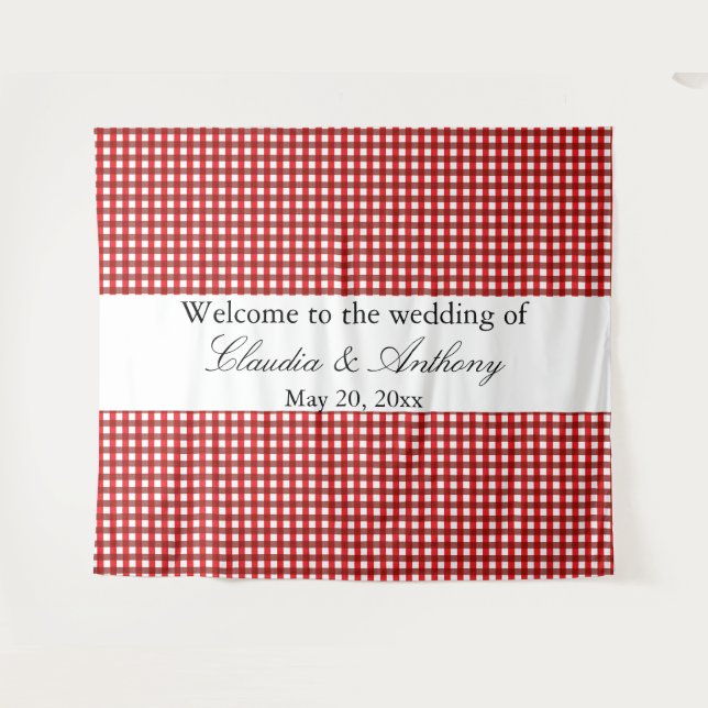 Tenture Mariage Barbeque à Motif Gingham Rouge et Blanc (Devant (Horizontal))
