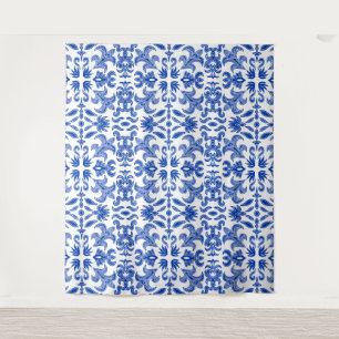 Tenture Mariage blanc et bleu italien fond