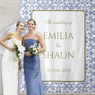 Tenture Mariage bleu et blanc de style vintage Dusty