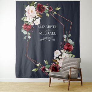 Tenture Mariage bleu marine en cuivre géométrique de Bourg