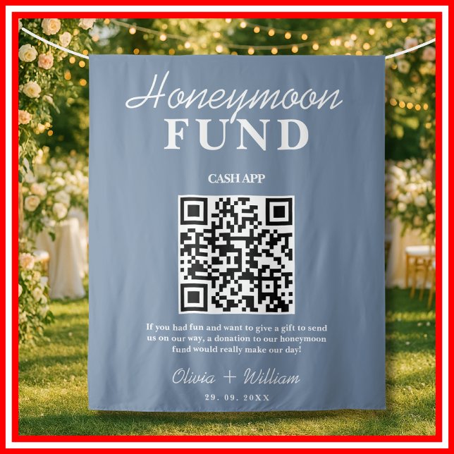 Tenture Mariage Bleu Poussiéreux | Code QR du Fonds de Lun (Créateur téléchargé)