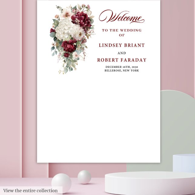 Tenture Mariage Boho Bourgogne blanc (Modern Boho Burgundy White Rose Wedding Backdrop)