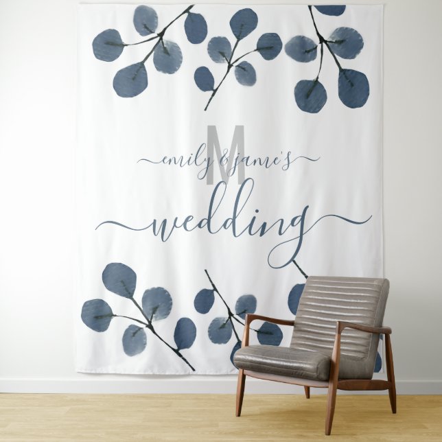 Tenture Mariage Botanique Eucalyptus Bleu Aquarelle (En situation)