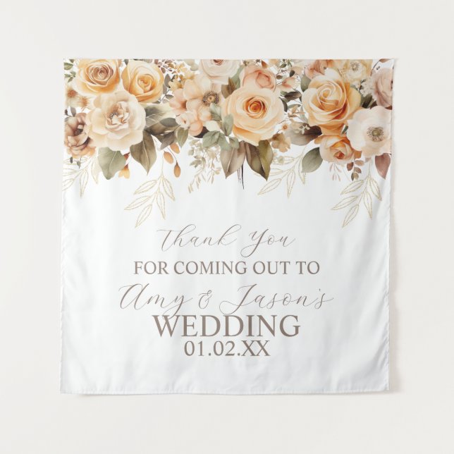 Tenture Mariage botanique floral beige neutre marron (Devant)