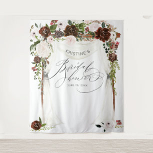 Tenture Mariage Champêtre Rose Bourguignon Foncé Fleurs Ro