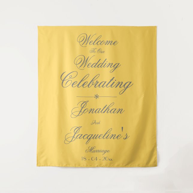 Tenture Mariage Chic Jaune Ensoleillé Bienvenue Écriture N (Devant)